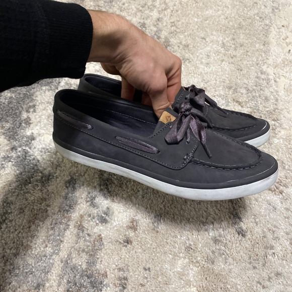 Sperry womens top sider charcoal leather boat shoes 9.5 ribbon style lace canvas - Picture 12 of 12